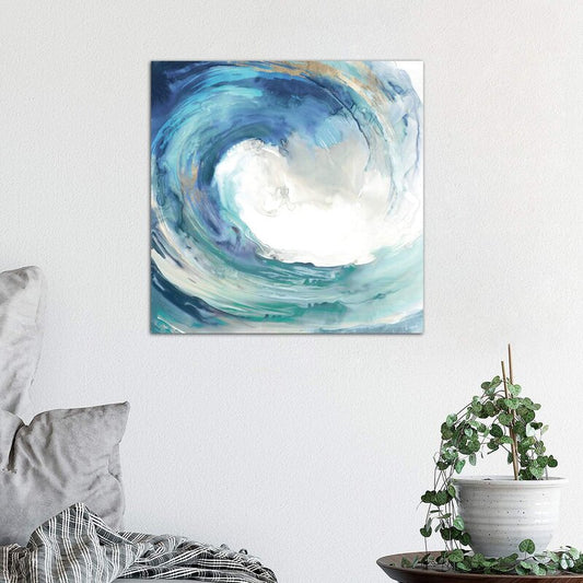 Tranquil Ocean Wave Abstract Oil Painting for Nautical Home Decor