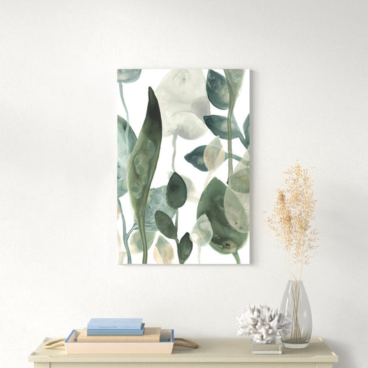 Botanical Serenity: Elegant Green Leaves Oil Painting for Modern Home D√©cor
