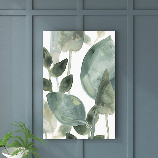 Serene Green Water Leaves Abstract Oil Painting for Modern Home Decor
