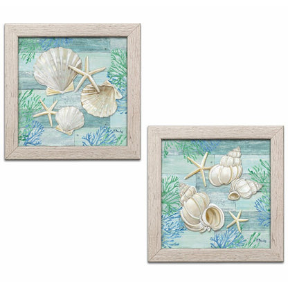 Coastal Shell and Starfish Oil Paintings for Beach Home Décor