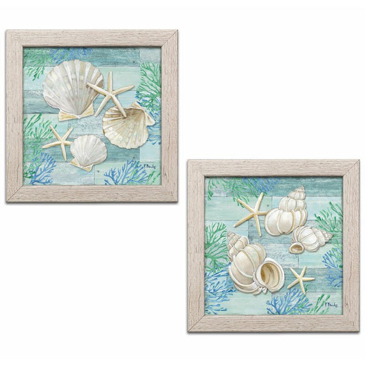 Coastal Shell and Starfish Oil Paintings for Beach Home Décor