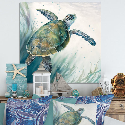 Graceful Turtle Swimming Beneath Waves - Vibrant Ocean Decor