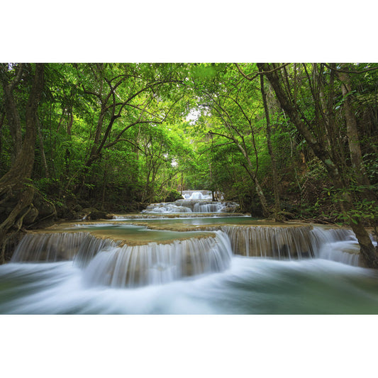Lush Waterfall Landscape in Serene National Forest Oil Painting