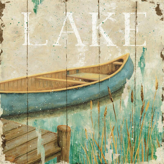 Tranquil Waterside Oil Painting with Canoe and Reeds