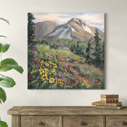 Serene Mountain Landscape with Vibrant Wildflowers Oil Painting