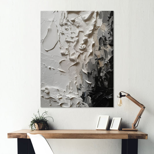 Elegant Black and White Abstract Oil Painting for Modern Decor