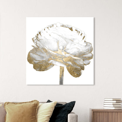Elegant White and Gold Floral Oil Painting for Modern Home Decor