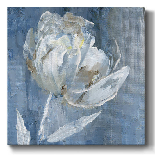 Elegant White Flower on Serene Blue Background - Handcrafted Oil Painting for Home Decor
