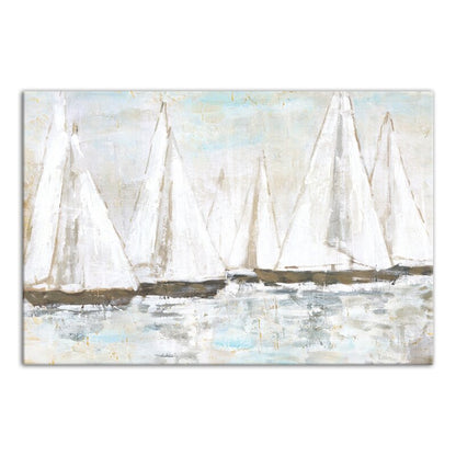 Serene White Sailboats on Tranquil Waters Oil Painting for Home Decor