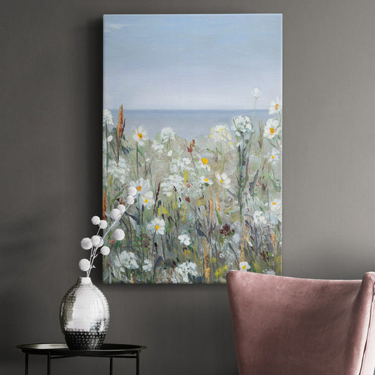 Serene Wildflower Seascape Oil Painting for Tranquil Home Decor