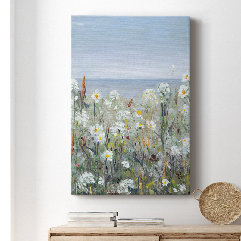Serene Wildflower Seascape Oil Painting for Tranquil Home Decor