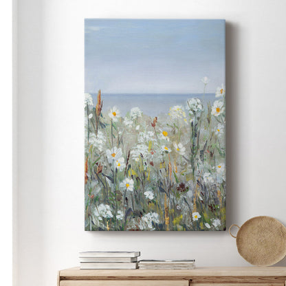 Serene Wildflower Seascape Oil Painting for Tranquil Home Decor