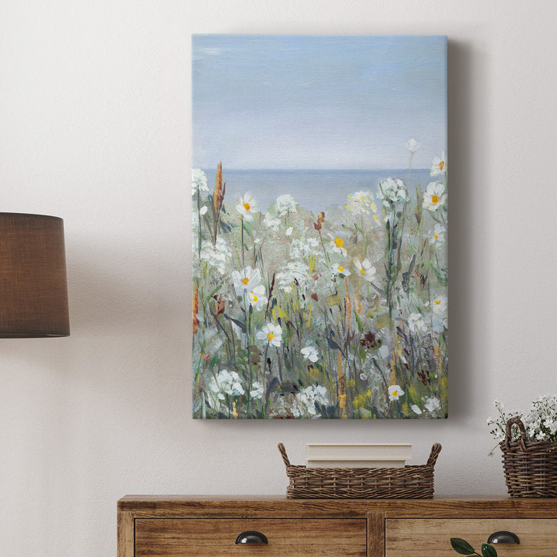 Serene Wildflower Seascape Oil Painting for Tranquil Home Decor