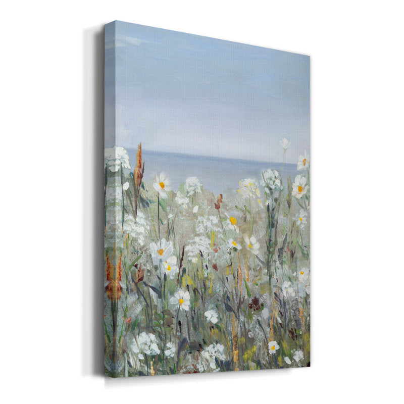 Serene Wildflower Seascape Oil Painting for Tranquil Home Decor