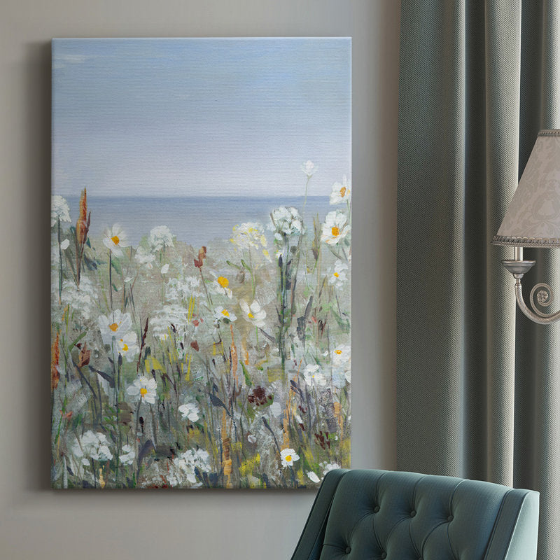 Serene Wildflower Seascape Oil Painting for Tranquil Home Decor