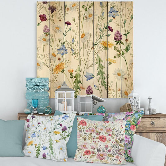 Charming Wildflower Oil Painting with Chamomile and Clover Floral Design