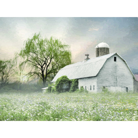 Serene Willow Farm Landscape Oil Painting with Pastoral Charm