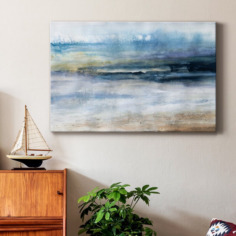 Serene Seascape Oil Painting Wall Art - Tranquil Wind and Water Abstract Design