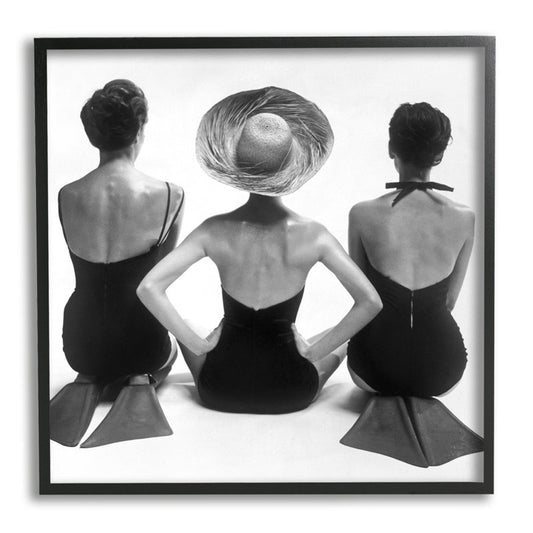 Chic Monochrome Women at the Beach in Elegant Swimwear and Hats