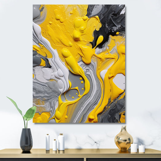 Vibrant Yellow and Gray Abstract Oil Painting for Modern Home Decor