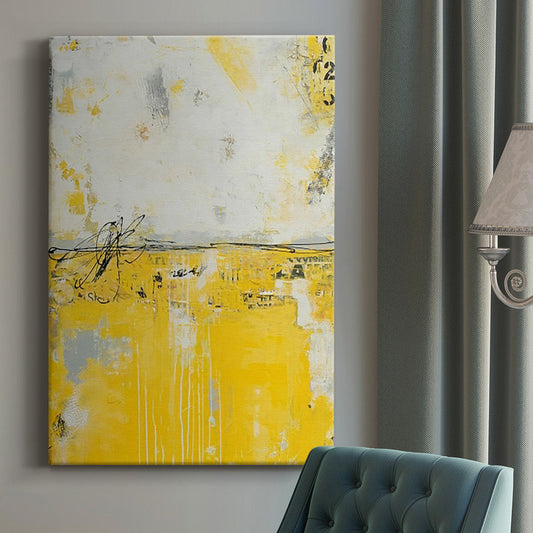 Vibrant Yellow Horizon: Modern Abstract Oil Painting for Contemporary Decor