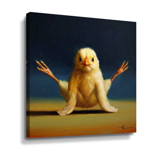 Charming Yoga-Inspired Chick Art Oil Painting for Modern Home Decor
