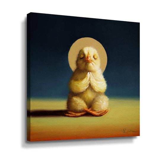 Serene Meditation Chick in Lotus Pose - Whimsical Oil Painting