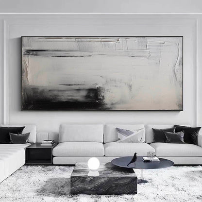 Elegant Black and White Minimalist Abstract Oil Painting for Modern Home Decor