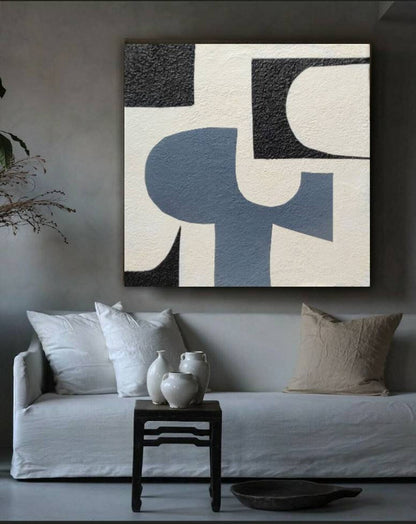 Modern Monochromatic Abstract Oil Painting for Elegant Home Decor