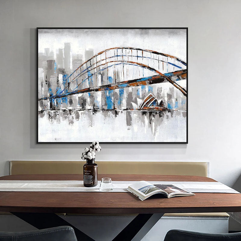 Vibrant Sydney Bridge Oil Painting - Modern Cityscape Art for Home Decor