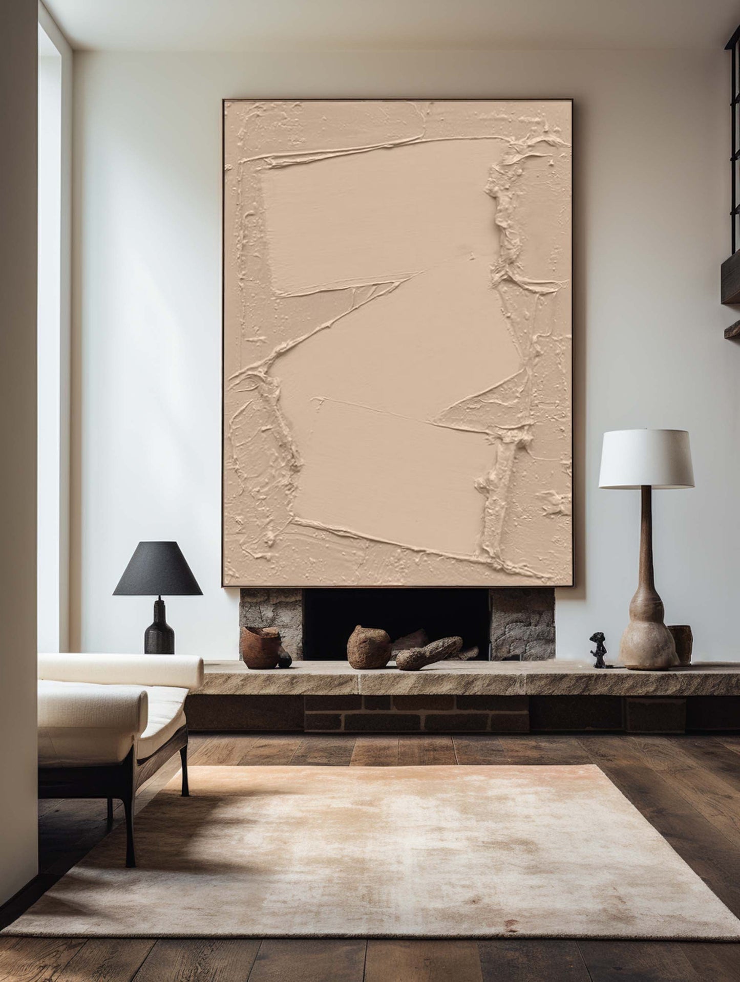 Neutral Beige and Brown Abstract Oil Painting for Modern Decor