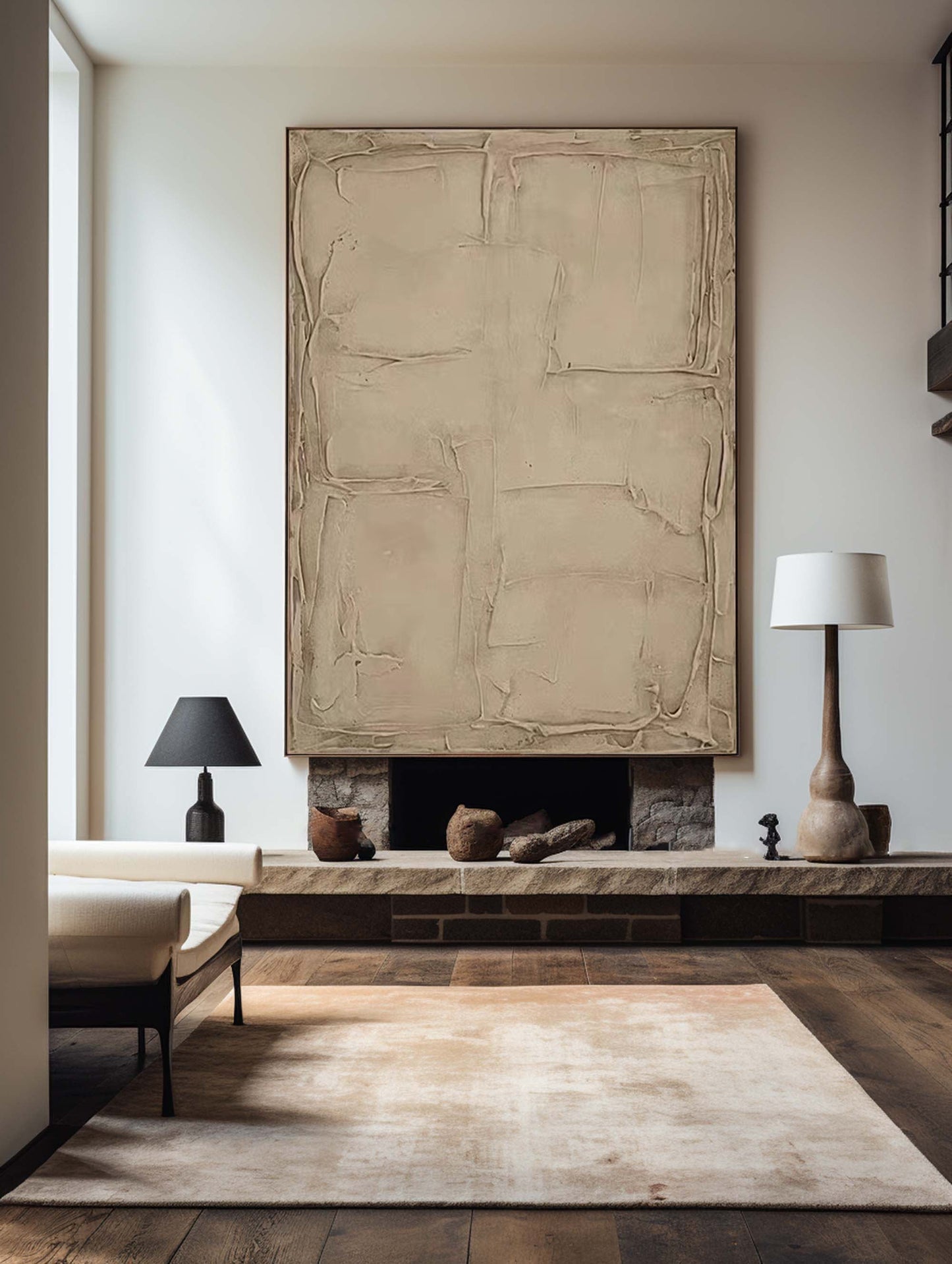 Contemporary Beige and Brown Abstract Oil Painting for Modern Home Decor