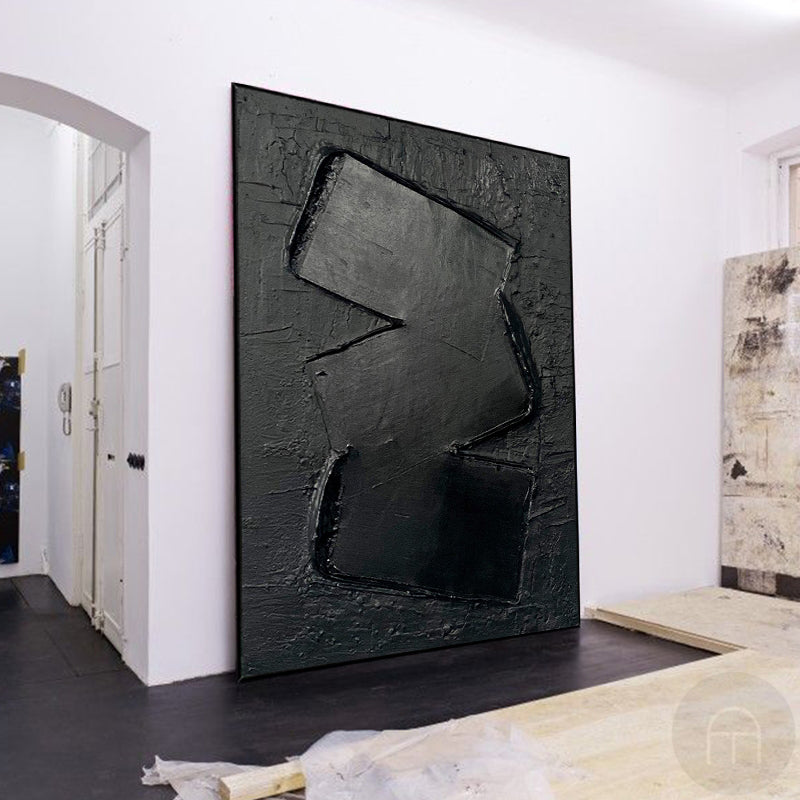 Abstract Black Minimalist Oil Painting for Modern Home Decor and Art Collection