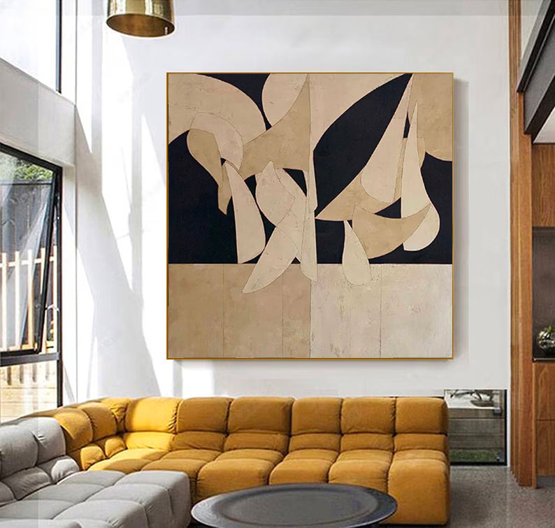 Elegant Minimalist Abstract Oil Painting with Neutral Tones for Modern Decor