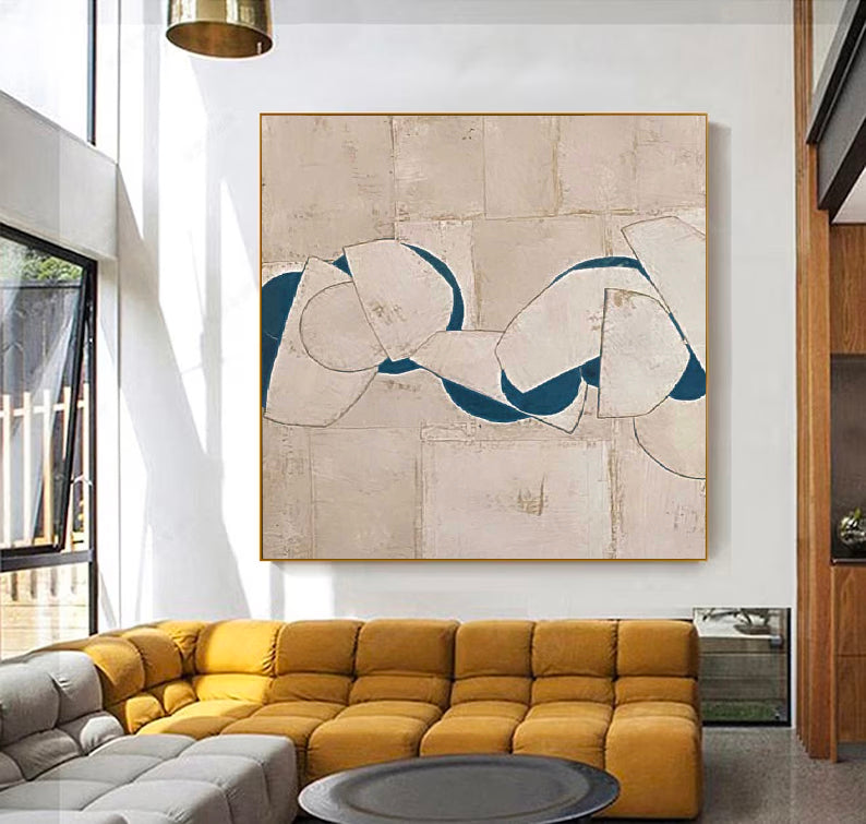 Contemporary Minimalist Abstract Oil Painting with Organic Shapes and Neutral Palette