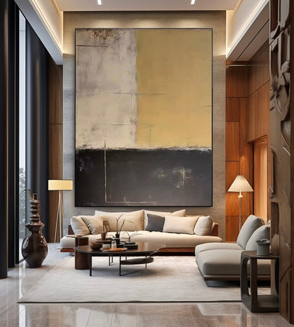 Elegant Minimalist Abstract Oil Painting in Earthy Tones for Modern Decor