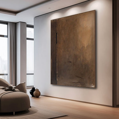Elegant Minimalist Brown Abstract Oil Painting for Modern Home Decor