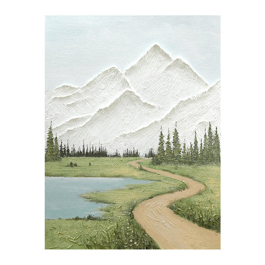 Textured Snow Mountain Lake River Hike Oil Painting 247PW