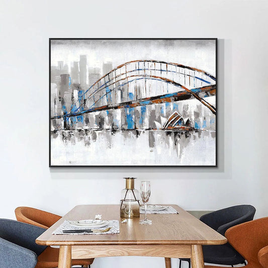 Vibrant Sydney Bridge Oil Painting - Modern Cityscape Art for Home Decor