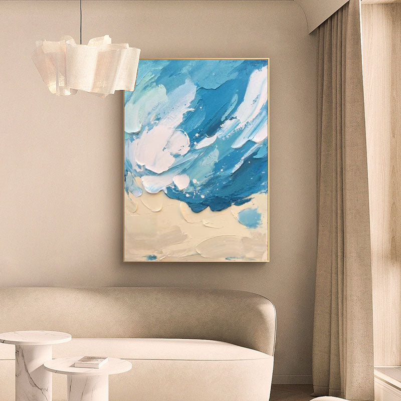 Serene Beach and Ocean Abstract Oil Painting for Coastal Home Decor