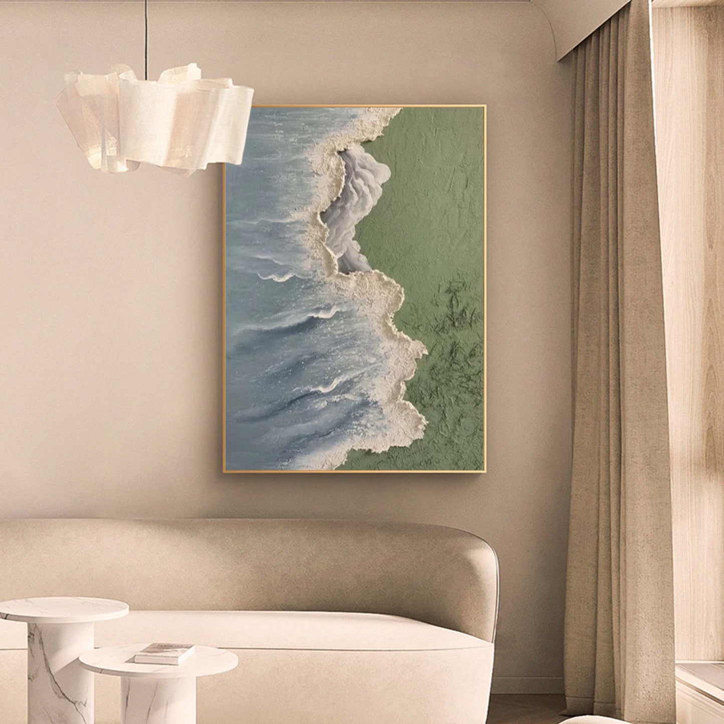 Serene Beach and Ocean Wave Oil Painting for Coastal Home Decor