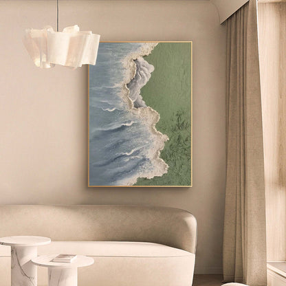 Serene Beach and Ocean Wave Oil Painting for Coastal Home Decor