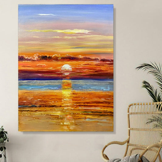 Vibrant Sunset Over Calm Waters - Stunning Oil Painting for Home Decor