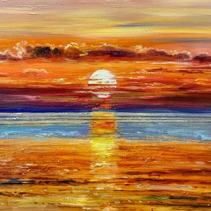 Vibrant Sunset Over Calm Waters - Stunning Oil Painting for Home Decor