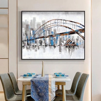 Vibrant Sydney Bridge Oil Painting - Modern Cityscape Art for Home Decor