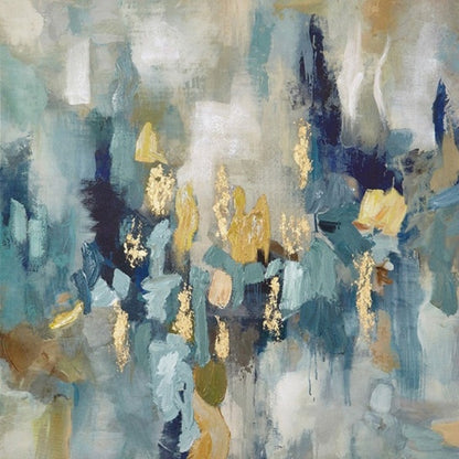 Abstract Cinematic Landscape Oil Painting in Blue and Gold Tones