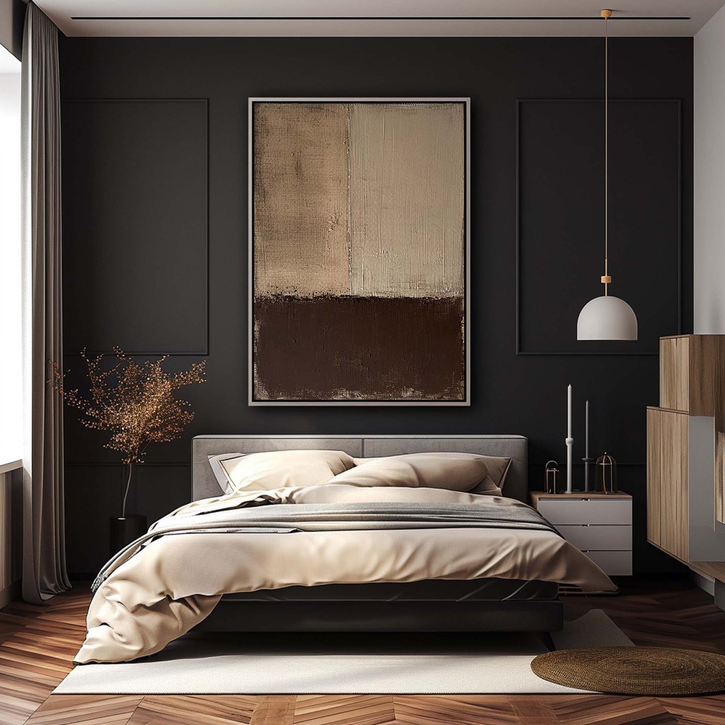 Elegant Minimalist Oil Painting with Neutral Tones for Modern Home Decor