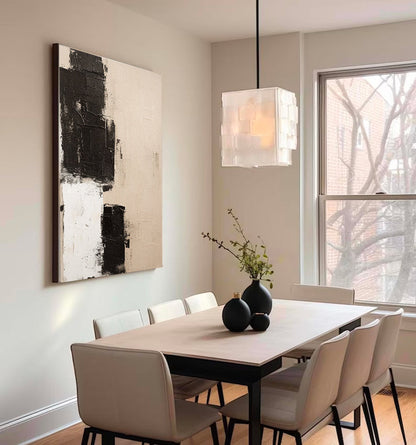 Elegant Minimalist Abstract Oil Painting in Black and White Textures