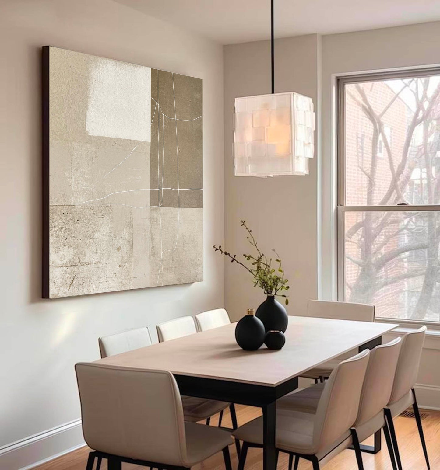 Elegant Minimalist Abstract Oil Painting in Neutral Tones for Modern Décor