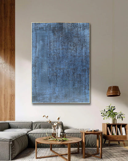 Tranquil Blue Abstract Oil Painting for Serene Home Decor